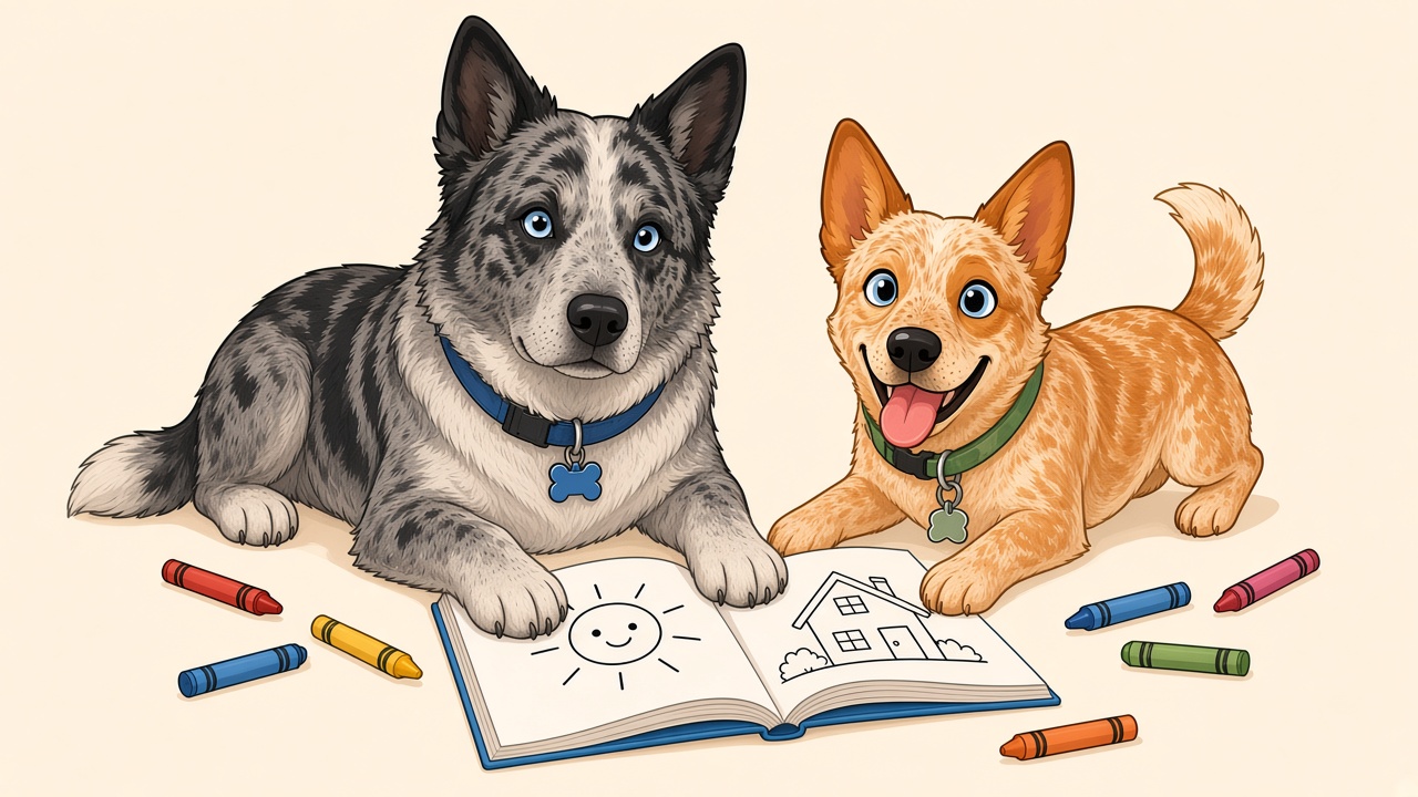Beast and Maya in a playful coloring-book scene
